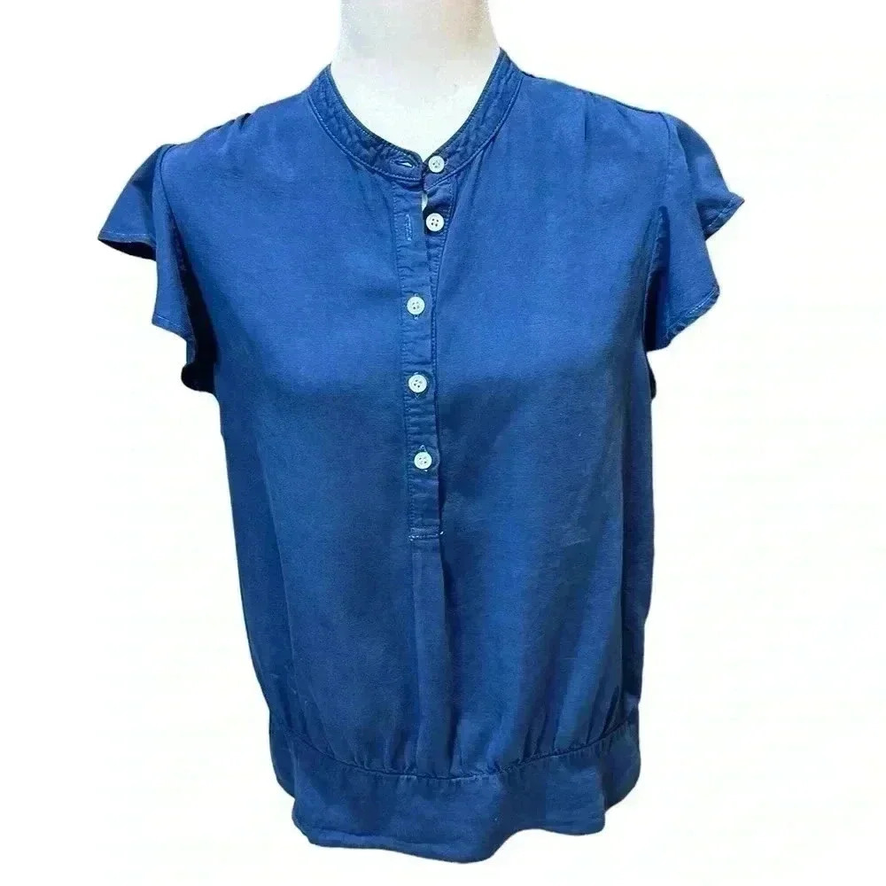 Frame Denim Smocked Flutter Sleeves Size Large - image 1
